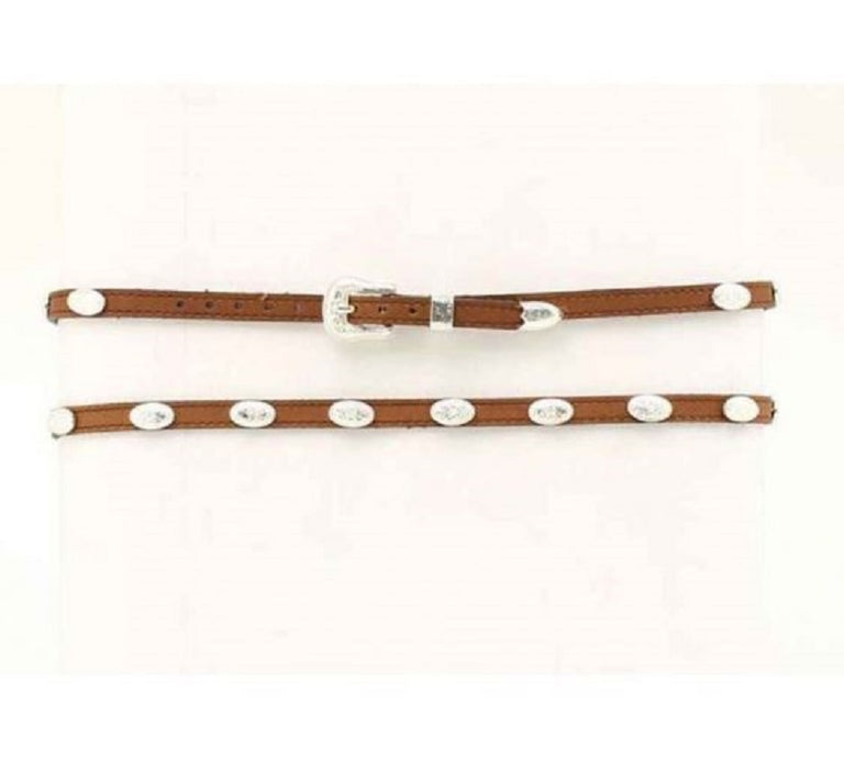 0237444 Brown Leather Hatband With Silver Conchos