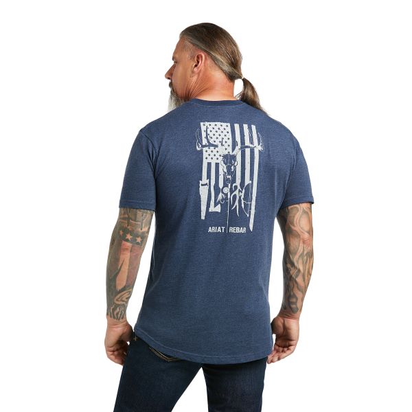 Ariat Navy Heather Rebar Cotton Strong American Outdoors Mens Tee-Shirt 10039146