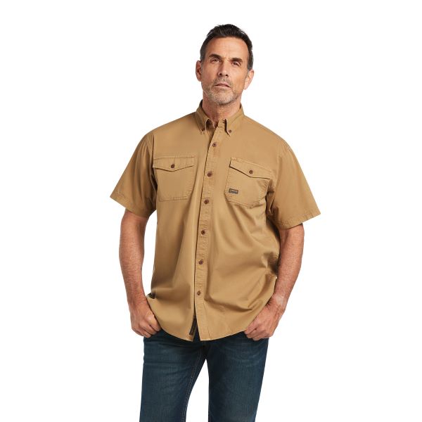 Ariat Khaki Rebar Washed Twill Mens Short Sleeve Work Shirt 10039483