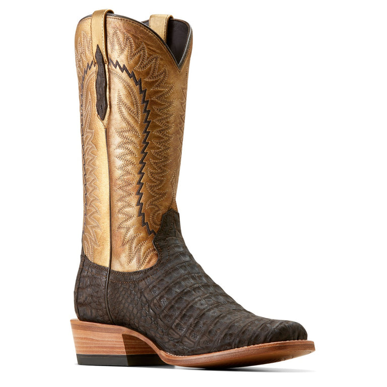 Ariat Brushed Chocolate Caiman Belly/Washed Gold Futurity Finalist Men's Cowboy Boots 10050982