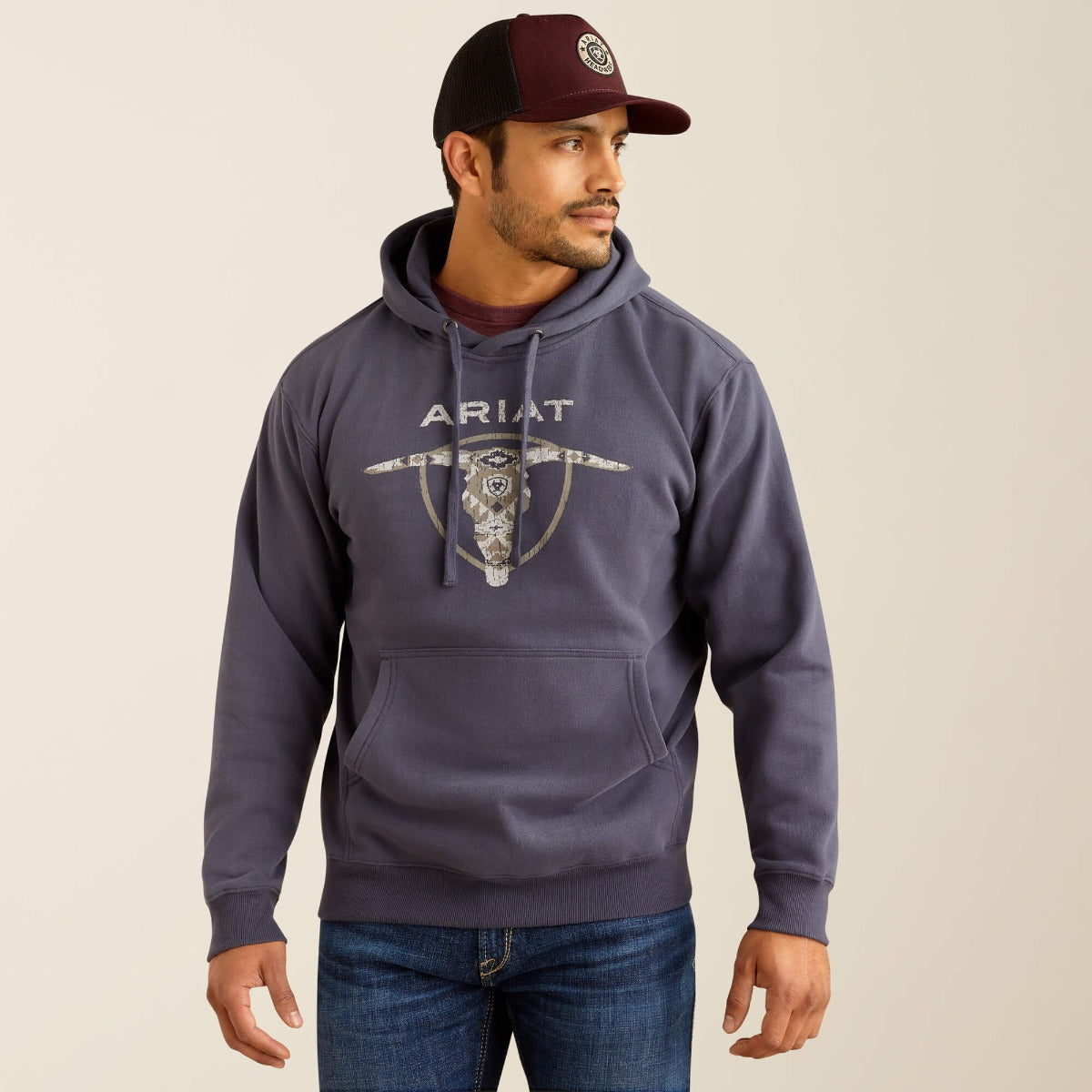 ARIAT Men's Southwestern Longhorn Hoodie - Soft Brushed Fleece Pullover | Casual Graphic Hoodie For Everyday Wear