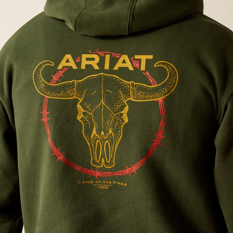 Ariat Dark Green Barbwire Skull Men's Hoodie 10052461