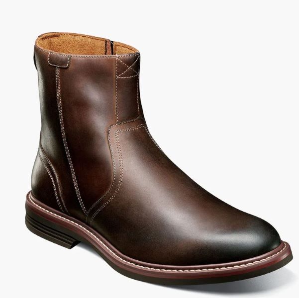 Florsheim Brown CH Norwalk Plain Toe Mens Side Zip Casual Boots 13393-