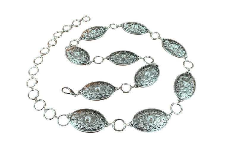 Kamberly Silver Chain Belt with Stones on the Conchos 16018-SILVER