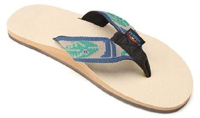 Rainbow Women's Hemp Single Layer Sandals - Natural Green With Fish Pattern Strap, Non-Slip Sole