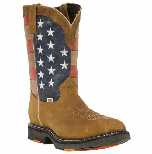 RockinLeather Tan American Flag Men's Steel Toe Work Boot 3110
