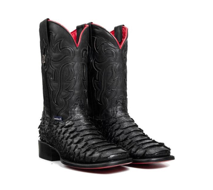 Rock'Em Black Bruce Viper Python Leather Print Men's Red Bottom Square