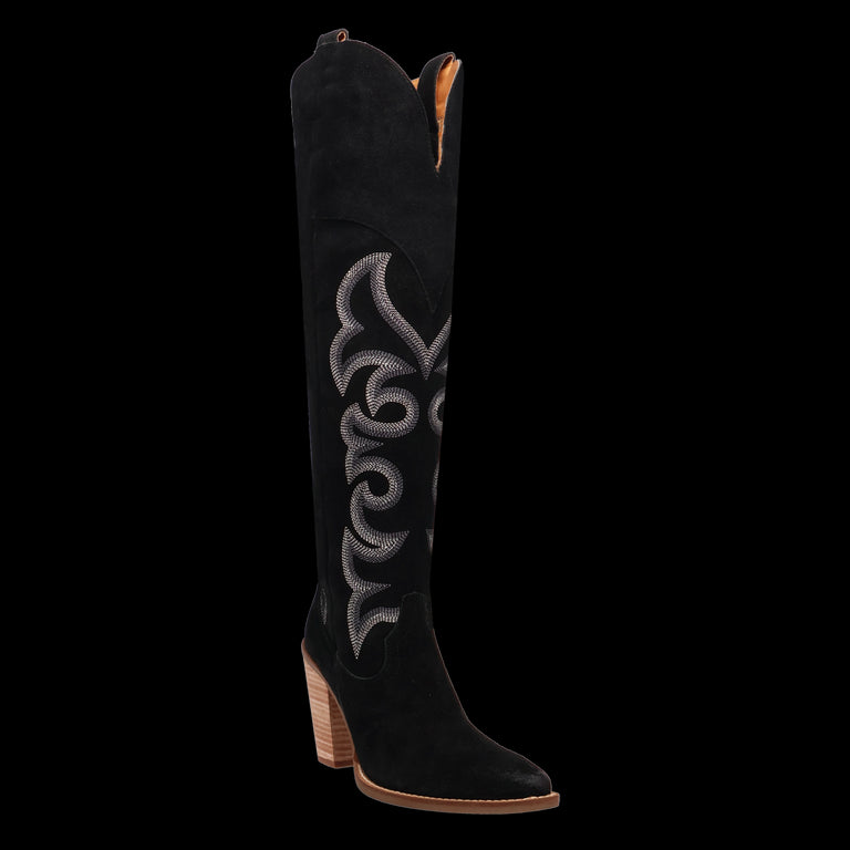 Dingo Black/Black Primadonna Suede Snip Toe Knee High Women's Western Boots DI2190-BLK
