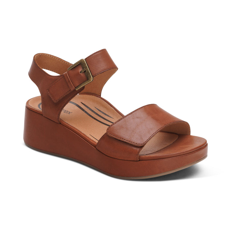 Aetrex Dark Brown Ariel Adjustable Quarter Strap Women's Wedge Sandals MW111