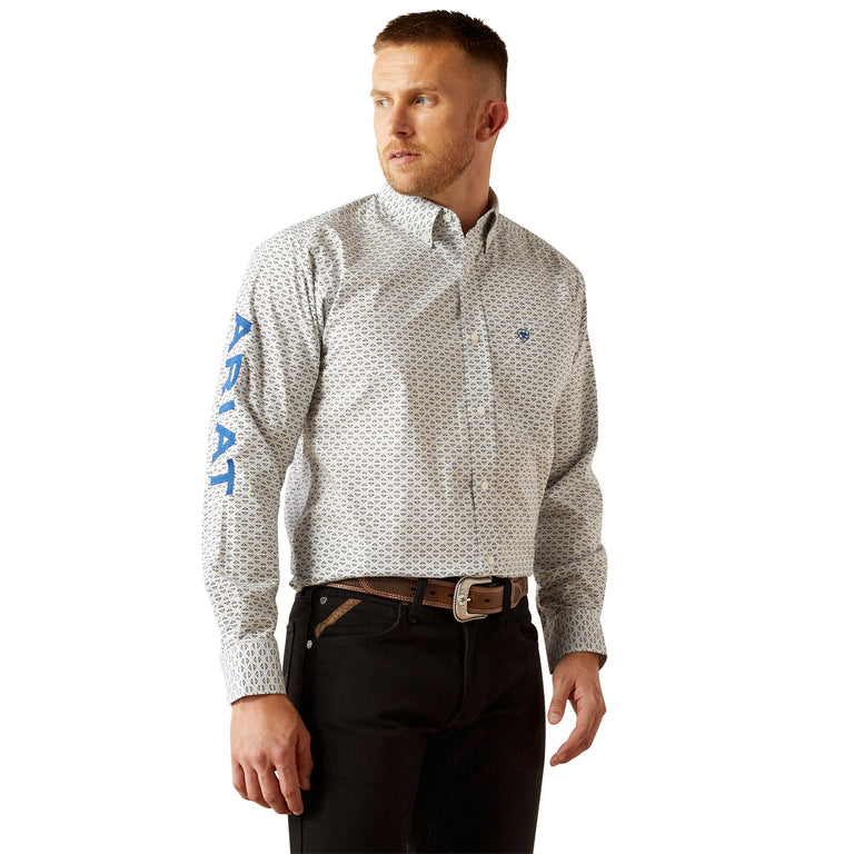 Ariat Blue/Navy Print Team Drew Men's Collared Classic Fit Longsleeve Button Front Shirt 10054667