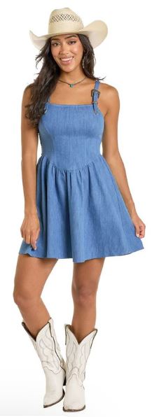 Rock and Roll Blue Denim Mini Dress with Buckle Straps BWD0R06315 Rock and Roll Blue Denim Mini Dress with Buckle Straps BWD0R06315