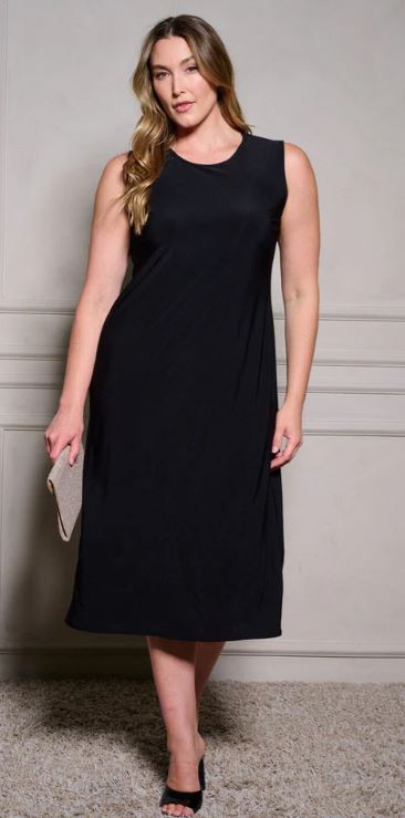 Wholesale Fashion Trends Black Curvy Size Sleeveless Tunic Solid Dress