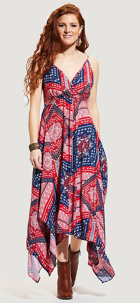 Wrangler Red/White/Blue Spaghetti Strap Handkerchief Womens Dress LWD2