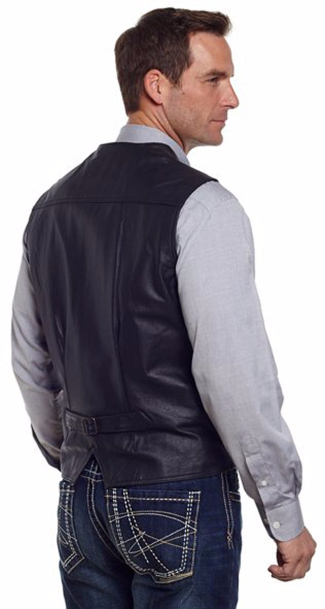 ML1059-41 Black Snap Front  Boar Nappa Leather Western Mens Vests