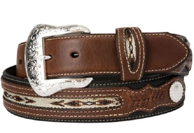 N24757-01 Black/Brown Leather Two-Tone Braided Mens Belts display picture 2