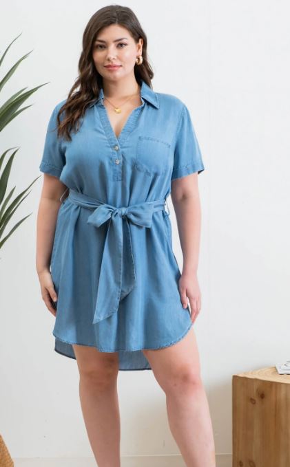Blu Pepper Chambray Mini Shirt Dress CR2235