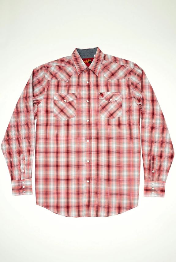 Rodeo Clothing Red Plaid Men's Big and Tall Collared Longsleeve Snap S