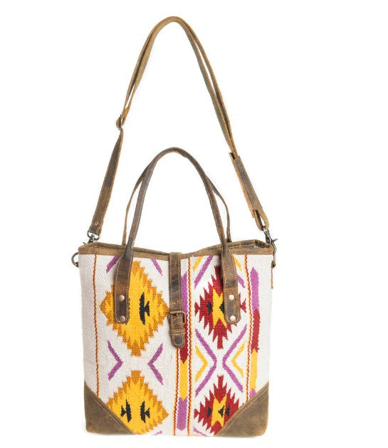 Myra Bag Southwest Geometric Aztec Pattern Canvas Leather Crossbody Purse