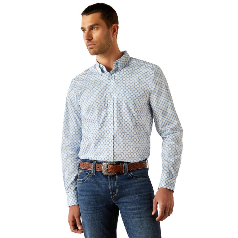 Ariat Blue Wrinkle Free Men's Booker Fitted Collared Longsleeve Button Front Shirt 10054662