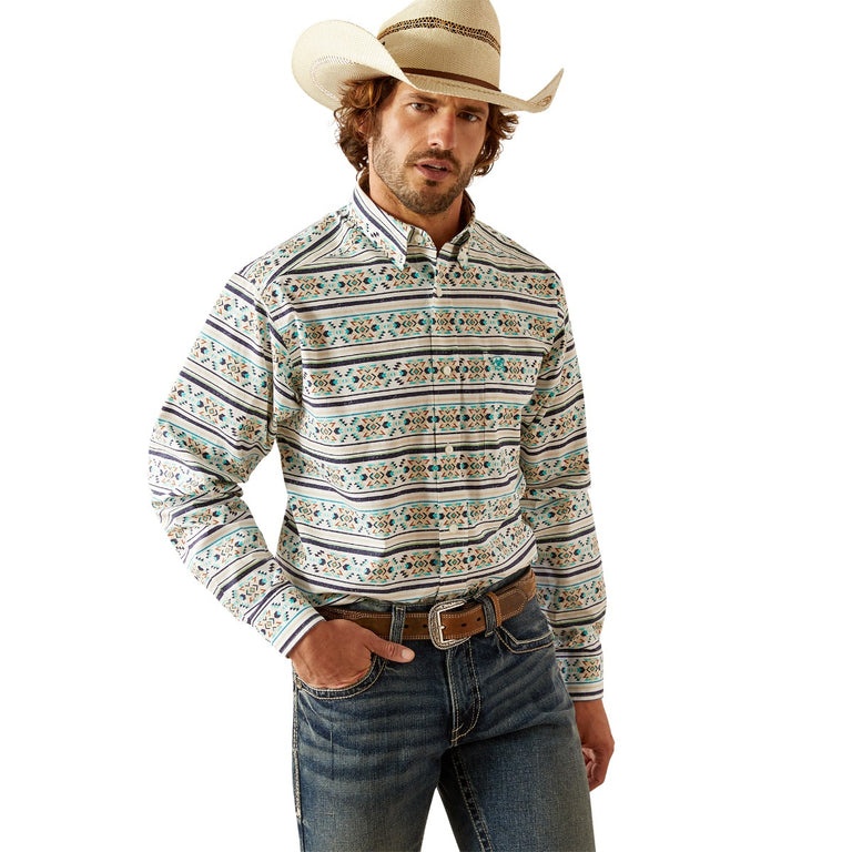 Ariat Teal Aztec Print Judge Men's Collared Button Front Longsleeve Shirt 10054694
