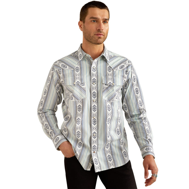 Ariat Blue/Print Heller Retro Fit Men's Collared Longsleeve Snap Shirt 10054704
