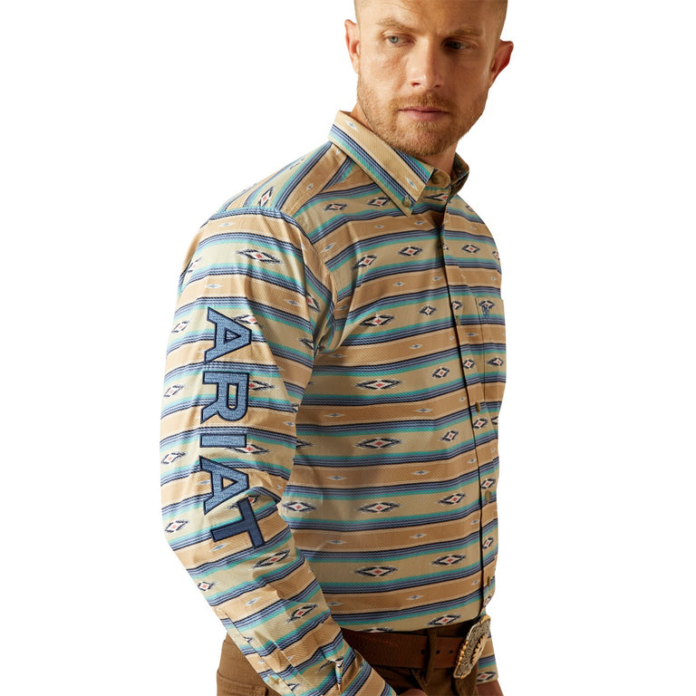 Ariat Khaki/Blue Team Peer Men's Classic Fit Longsleeve Button Front Shirt 10054731
