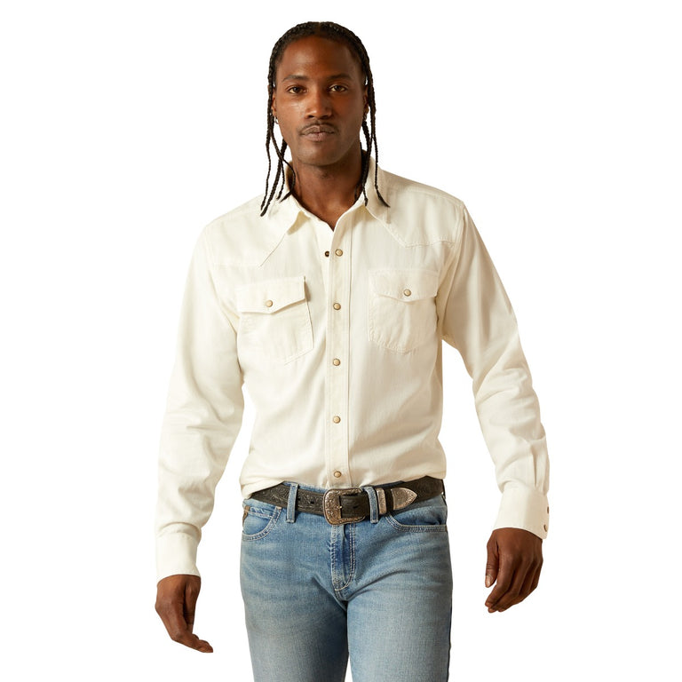 Ariat Off White Jurlington Retro Fit Men's Collared Longsleeve Snap Front Shirt 10055107