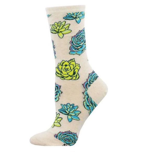 succulent socks Socksmith Ivory Heather Succulents Women's Crew Socks WNC2613-HIV