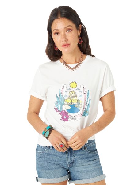 Wrangler White Retro Graphic Relaxed Fit Horeshoe Tee 112315069