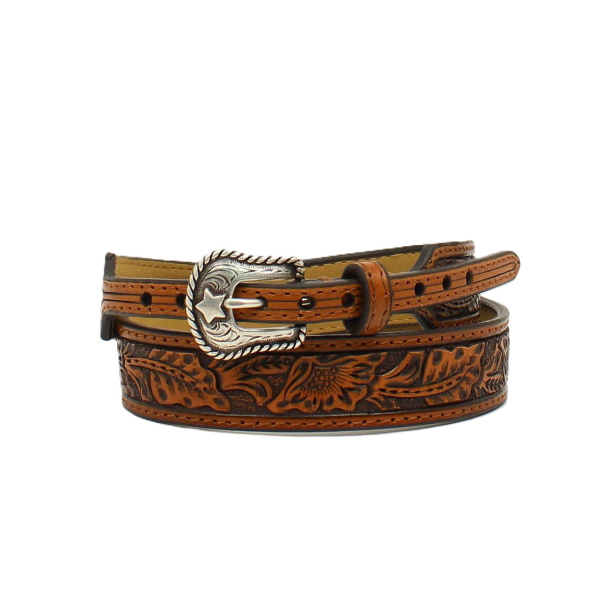 M&F Western Tan Genuine Leather Hatband with Floral Embossed Design 0204108