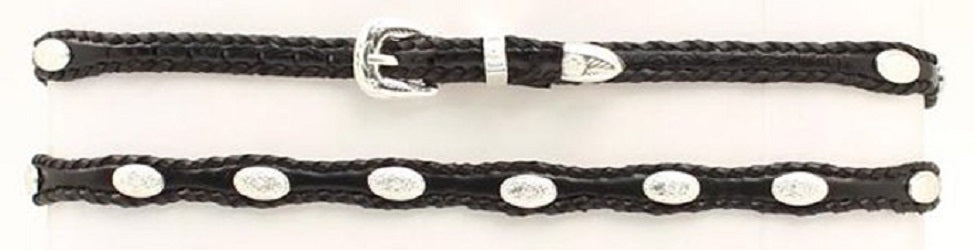 02620-01 Scallopped Black Leather 3/8 Inch Hat Band with Oval Conchos