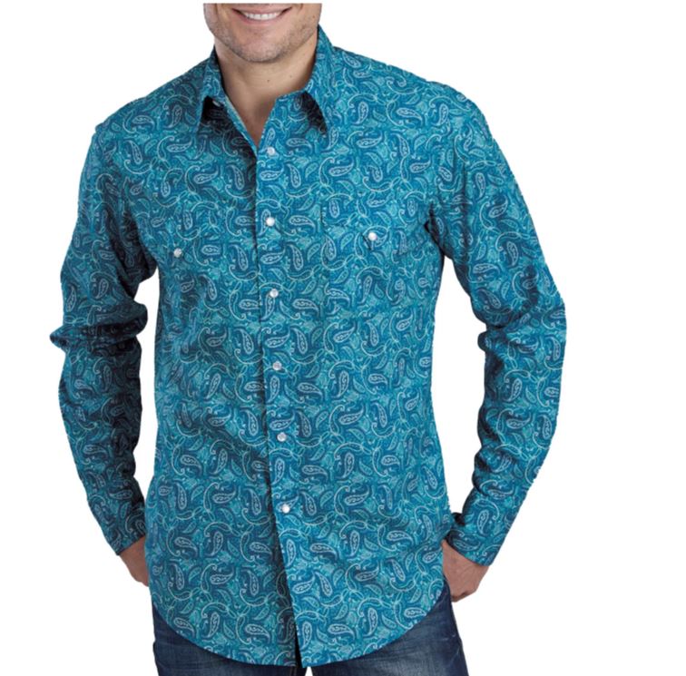 Roper Denim Paisley Print Men's Longsleeve Snap Shirt 0300100640248BU