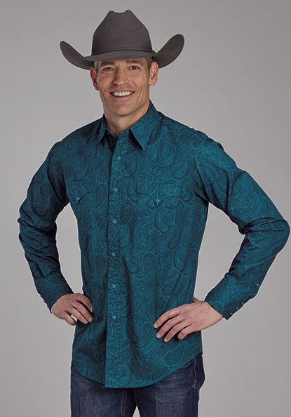 Roper Tonal Paisley Men's Collared Long Sleeve Snap Shirt 0300100640631GR