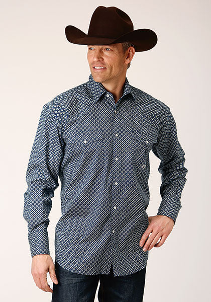 Karmen Roper Blue Diamond Print Men's Long Sleeve Snap Western Shirt 03-001-0225-6018 BU