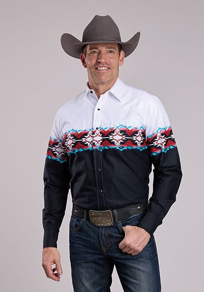 Roper Stampled Aztec Border Men's Long Sleeve Snap Shirt 03-001-0431-0438