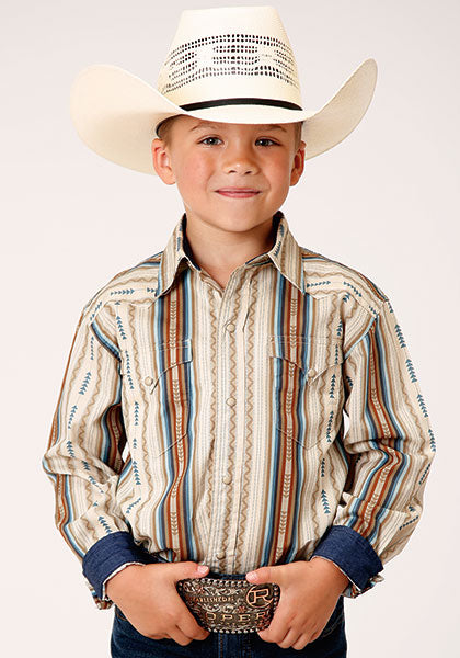 Karman Roper Brown Aztec Boys Long Sleeve Snap Shirt 03-030-0068-0459BR