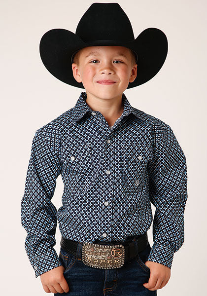 Karman Roper Blue Amarillo Boys Long Sleeve Western Snap Shirt 03-030-0225-2014BU