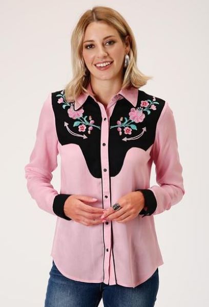 Roper Pink and Black Pastel Dreams Floral Snap Shirt 0305005653037PI