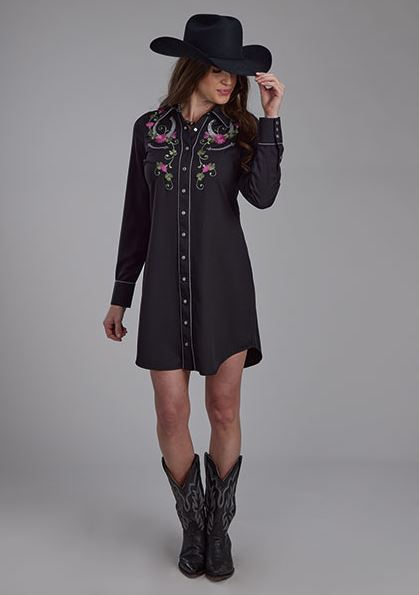 Roper Black Women's Collared Horseshoe Dress with Embroidery 0305700400763BL