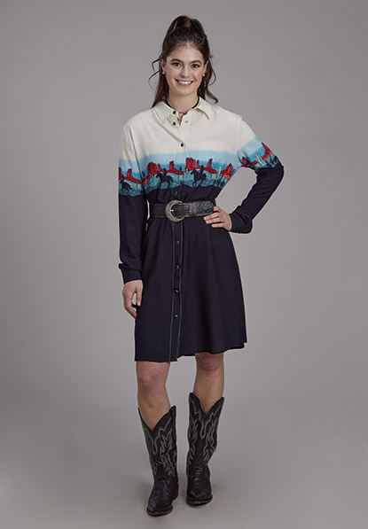 Roper Western Border Print Women's Rayon Shirt Dress 0305705906116BL