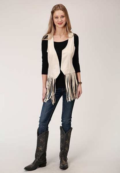Karman Roper Cream Fitted Faux Suede Womens Western Vest 0307405396003WH