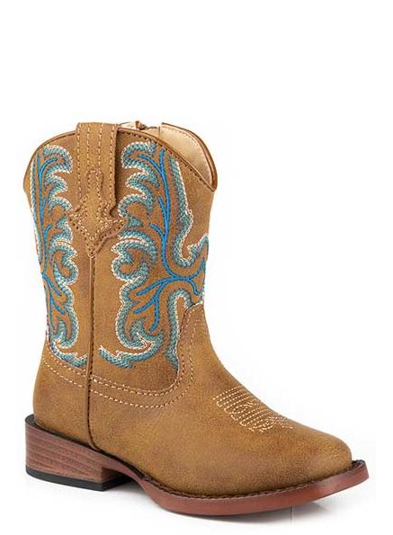 Roper Tan Patrick Toddler Wide Square Toe Faux Leather Western Boots 090179003370TA