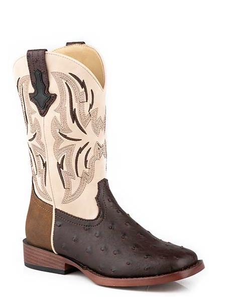 Roper Brown Ostrich Vamp with Tan Heel Little Boys Boots 0901819003369BR