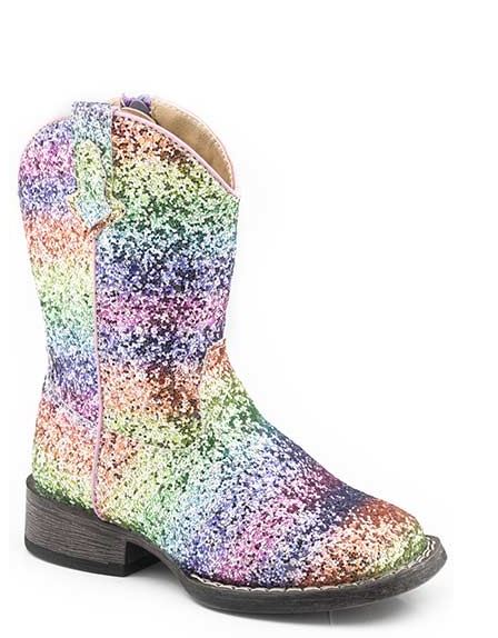 Roper Rainbow Glitter Toddler Wide Square Toe Western Boots 0901819032996PI
