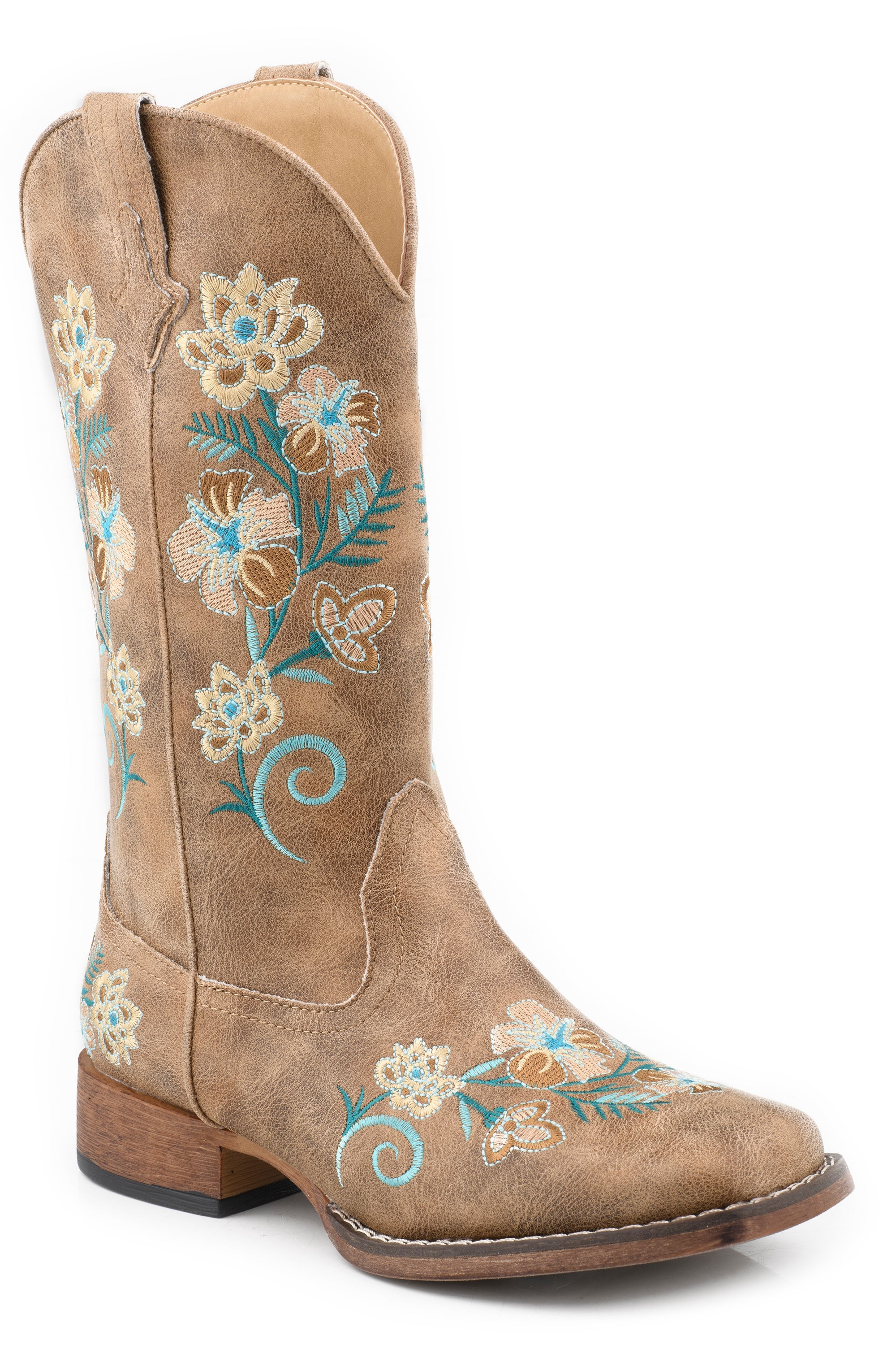 Roper Brown Bailey Bouquet Women's Floral Square Toe Western Boots 0902119033872BR