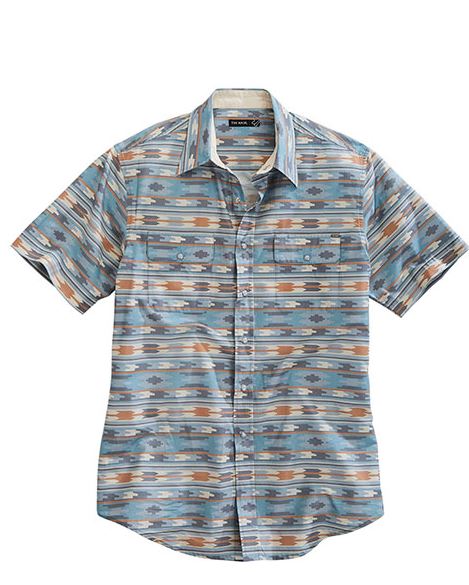 Tin Haul Grey Ghost Aztec Horizontal Print Men's Collared Short Sleeve Snap Shirt 100020067021GY