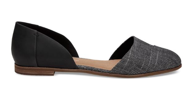 Toms Black Leather Chambray Womens Jutti D'Orsay Flats 10011756