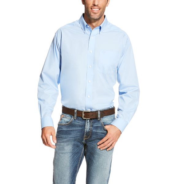Ariat Light Blue Wrinkle Free Solid Mens Longsleeve Shirt 10020329