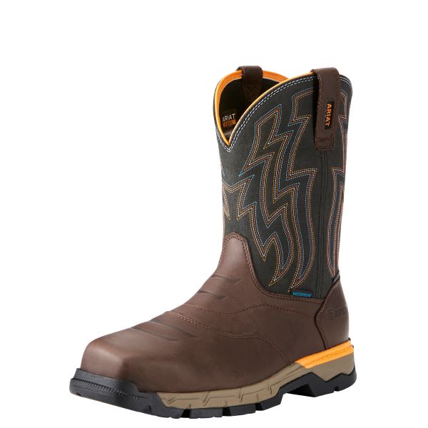 Ariat Chocolate Brown Rebar Flex Western Waterproof Mens Composite Toe Work Boot 10021487