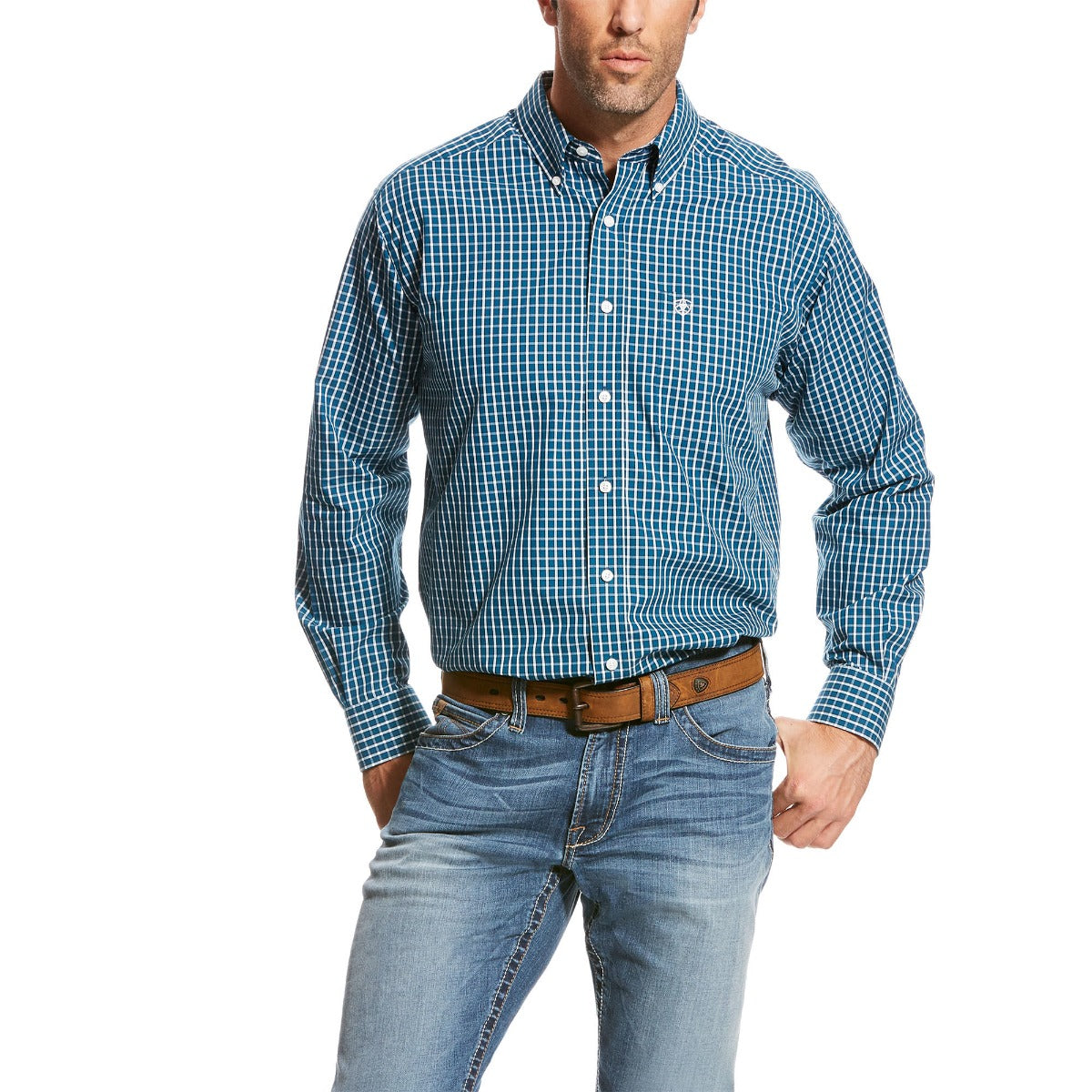 Ariat Fluid Teal Wrinkle Free Underwood Mens Long Sleeve Button Down Shirt 10024005